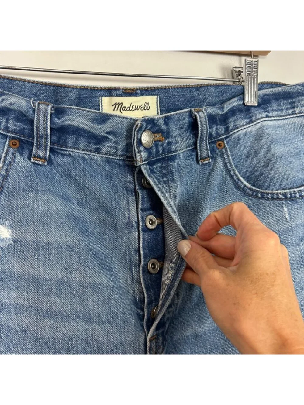 Madewell Essex Long Baggy Denim Shorts Cutoff Distressed Size 31 Women's